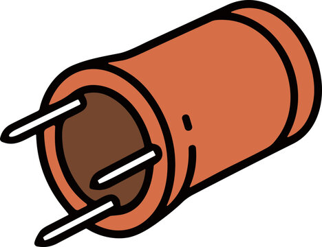 Orange Ceramic Capacitor with Two Leads, Electronic Component Illustration