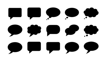 Fototapeta premium Collection of black blank talk bubbles and cloud shapes for web communication interfaces design.