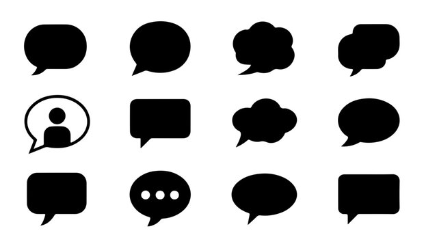 Cloud and square speech bubble icon set including user profile and chat message symbols.