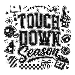 Fototapeta premium Touchdown Season American Football Hand Drawn Doodle Sports Typography Design
