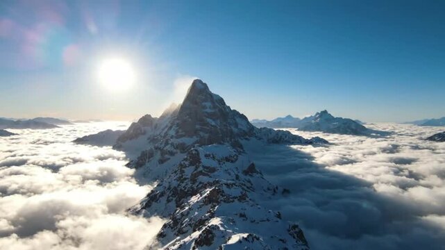 Majestic Snow-Capped Mountain Peak Above Sea of Clouds
