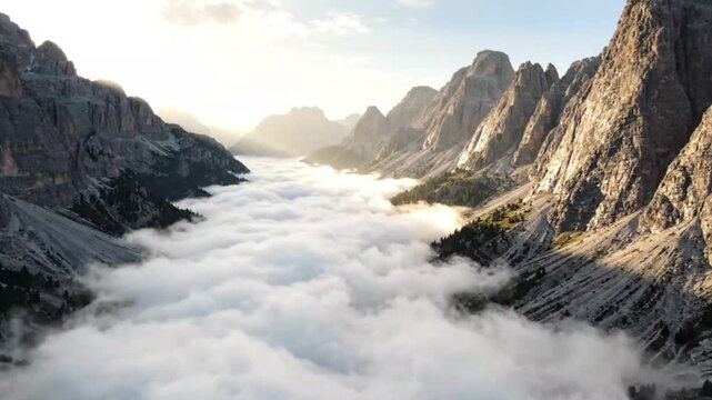 Breathtaking Cloud Inversion Filling Mountain Valley at Sunrise