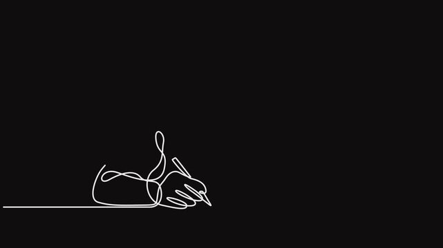 Continuous One Line Drawing Animation Of Student Writing With Pen Isolated On Black Background