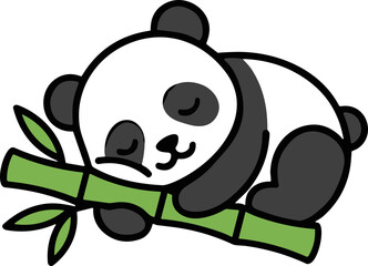 Cute Sleeping Panda Bear Cub Resting on Bamboo Branch © Han