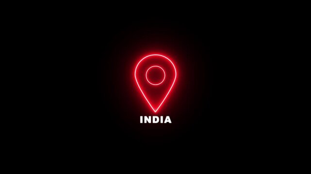 Red neon location pin icon with the text INDIA , Country GPS location tracking icon. map pointer navigation and place tracker icon.