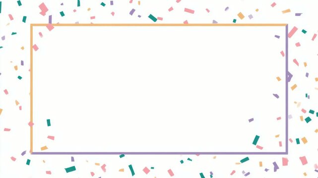 Confetti border frame with copy space text overlay, hand drawn digital stop motion animation seamless loop