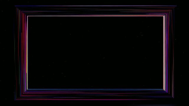 Neon multicolor frame border with copy space text overlay on black background, stop motion animation seamless loop