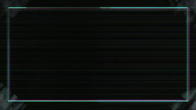 Glitch neon rectangular border frame with empty center for text overlay, digital stop motion animation seamless loop