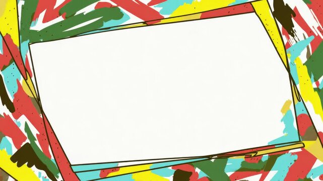Colorful brush stroke frame with blank center for text overlay, hand drawn animation border, seamless loop
