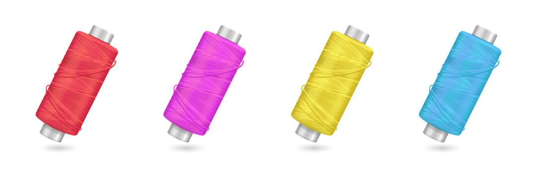 Colorful spools of thread on transparent background