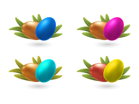 Colorful Easter eggs in leafy nest transparent background PNG