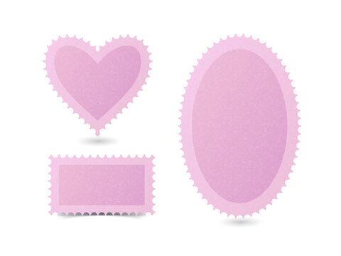 Pink heart and oval stamps on transparent background for Valentine's Day and love-themed designs