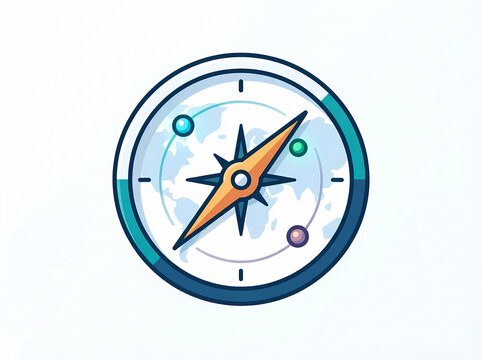 Minimalist compass vector icon, clean navigation indicator, modern graphic asset representing direction, travel map ui element.