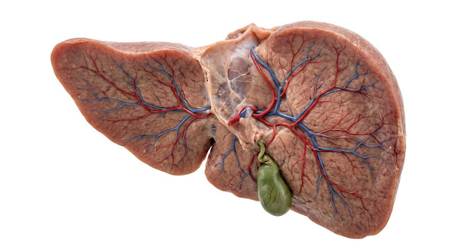 Inferior View of the Human Liver, Bottom Aspect of Hepatic Anatomy, Underside Hepatic Lobe Detail, Detailed Texture of Liver Base