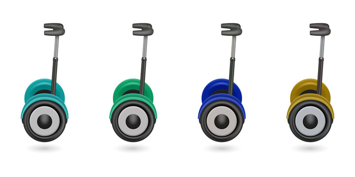 Four colorful seg ways for transportation and fun activities outdoor