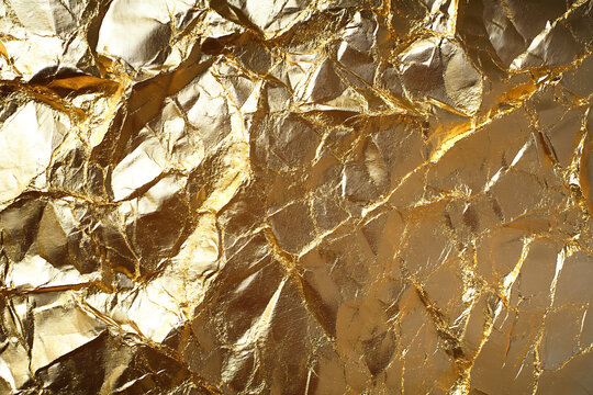 Luxury Gold Foil Surface with Crumpled Details and Dramatic Illumination.