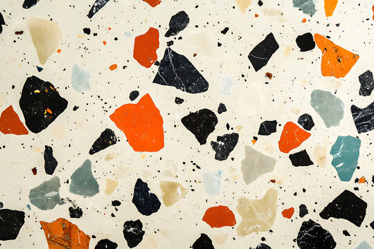 Decorative Terrazzo Composition with Colorful Irregular Stone Fragments.
