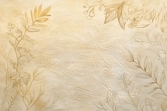 Elegant botanical illustration on textured parchment background with vintage decorative details.