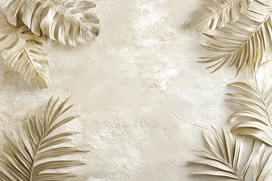 Elegant dried palm leaves arranged on a neutral textured background with minimalist styling.