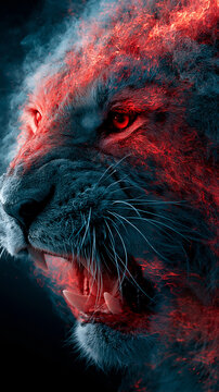 Red fire effect white tiger roar red eyes pattern , epic animal iamge.