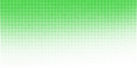 Slash green halftone gradient texture. Fading cartoon polka dot background. Dotted corner gradation pattern. Fading comic pop art overlay backdrop. Vector slant frame halfton patern effect wallpaper © Mansur