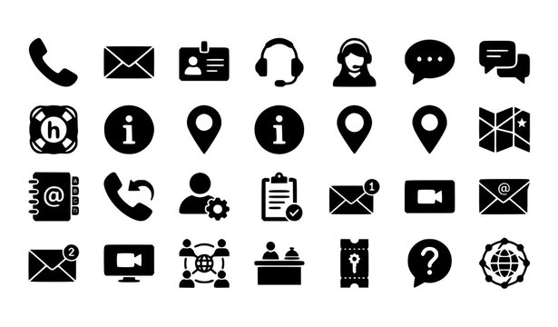 Customer Contact and Assistance Solid Vector Icon Set