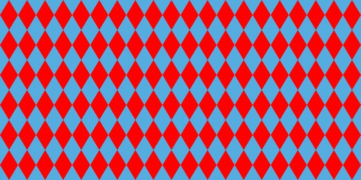 Seamless red and light blue harlequin diamond pattern background texture.