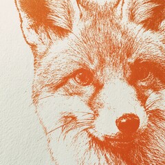 Naklejka premium A fox is printed in two tones with misregistration. The design shows a retro animal print style. The colors are in russet and beige shades.