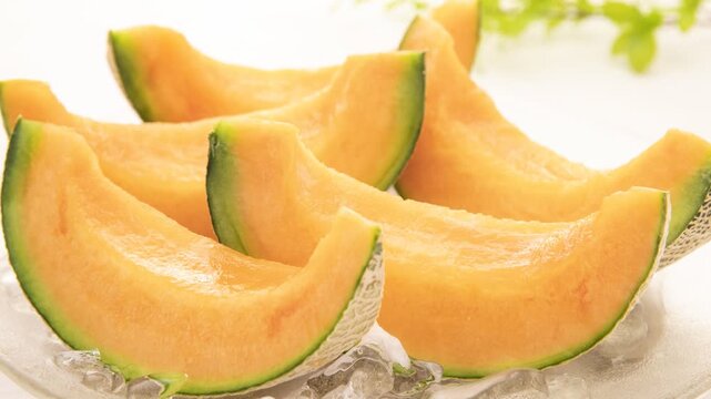 Close Up of Ripe Red Melon Flesh with Seeds and Dripping Juice Juicy Cantaloupe Sizzle Shot
