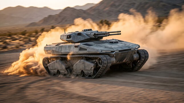 Futuristic Sci-Fi Tank Speeding in the Desert