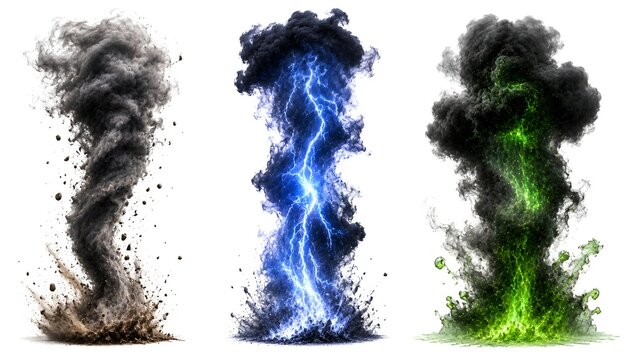 Intense Blue Lightning Energy Column with Dark Smoke and Electric Glow