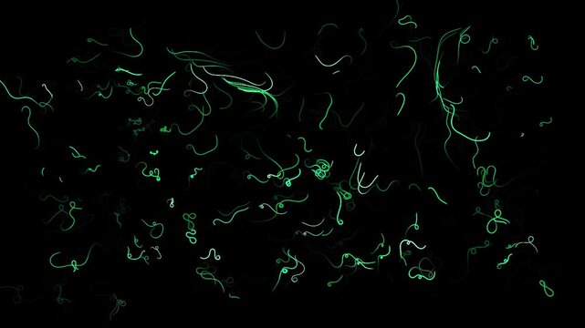 Abstract background with glowing neon green squiggly lines and curved shapes