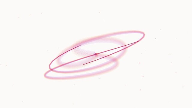 Abstract digital art featuring curving red lines and scattered particles on a minimalist light background