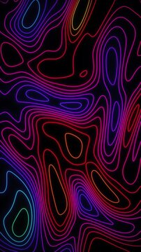 Neon Multicolor Topographic Contour Lines Background Loop