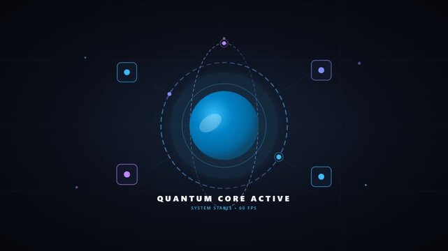 Quantum Core Active - Futuristic Digital Display of Atomic Structure and Energy Flow.