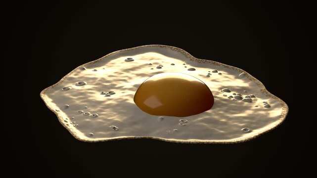 Fried egg with realistic textures on dark background. 3d rendering