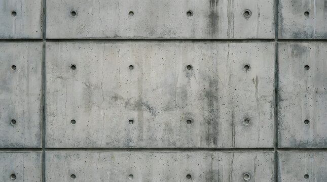 Gray concrete wall texture featuring rectangular panels and subtle signs of wear, perfect for minimalist background design.