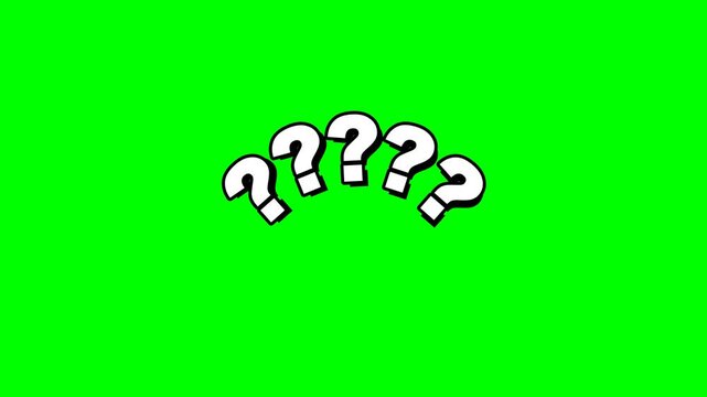 Pop art style question mark animation footage with chroma key green background.