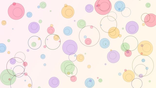 Colorful circles in pastel tones on beige background. 2d animation