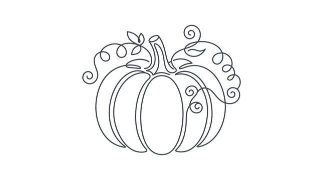 Gourd outline drawing presents a simple minimal pumpkin sketch with curly tendrils.