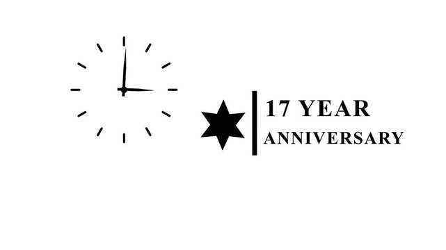 Animated clock shows 17 year anniversary text appearing with star.