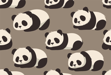 Obraz premium Peaceful seamless pattern of adorable chubby cartoon pandas sleeping on a warm beige background, perfect for kids.