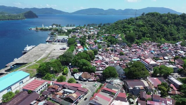 Tropical Coastal City of Sabang on Weh Island Surrounded by Lush Green Mountains