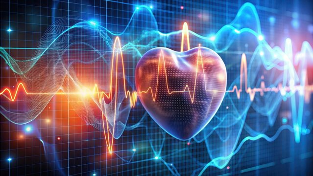 Atrial fibrillation heartbeat with abstract medical shapes