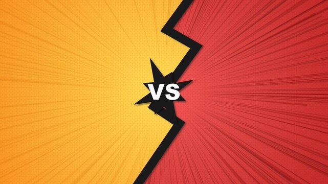 Comic battle motion graphics with yellow and red versus background for competition video clip.