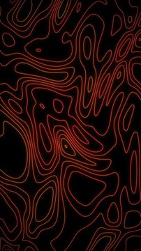 Neon Orange Topographic Contour Lines on Black Background Loop