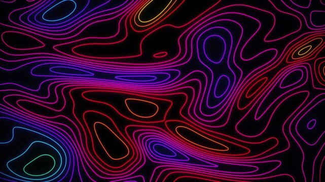Neon Multicolor Topographic Contour Lines Background Loop
