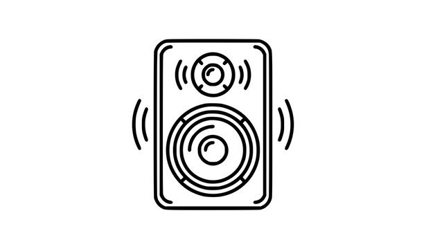 Simple line art illustration of a powerful audio speaker playing loud music with sound waves