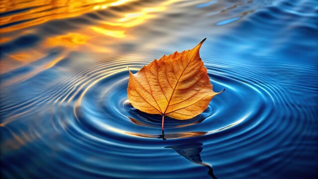 Orange leaf on water ripples copy space