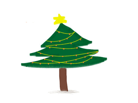 Hand-Drawn Christmas Tree with String Lights and Star Topper
